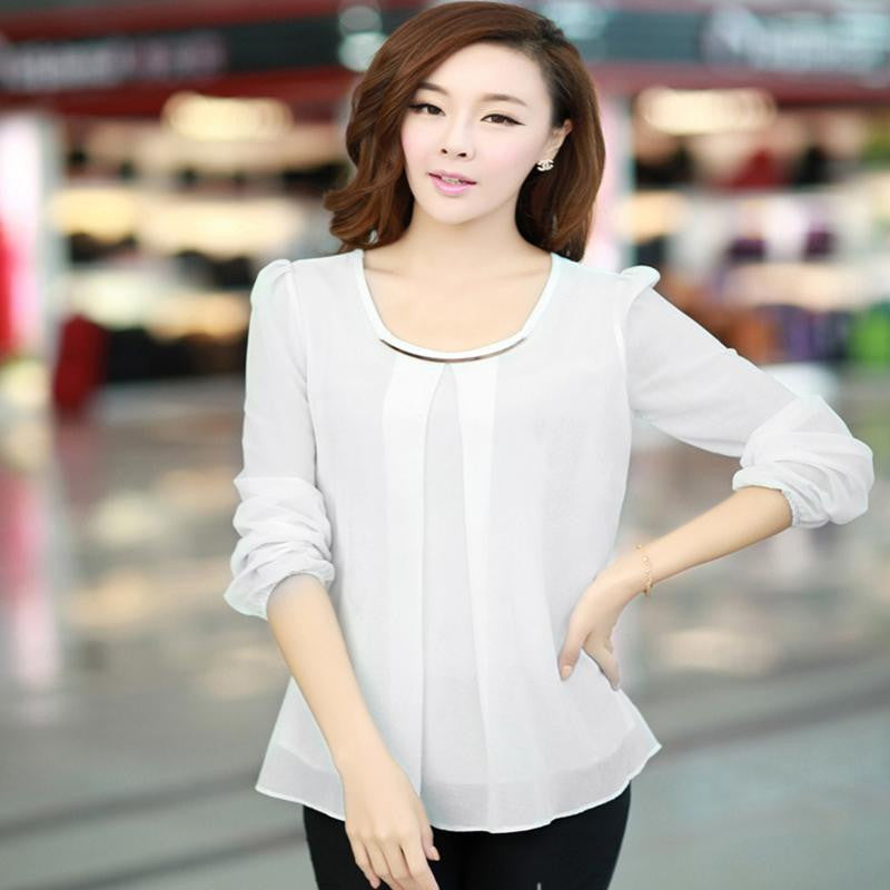 Golden Articlesequins O-Neck Elastic Cuff Shirt for Blouse Tops Chiffon shirt plus size Tops