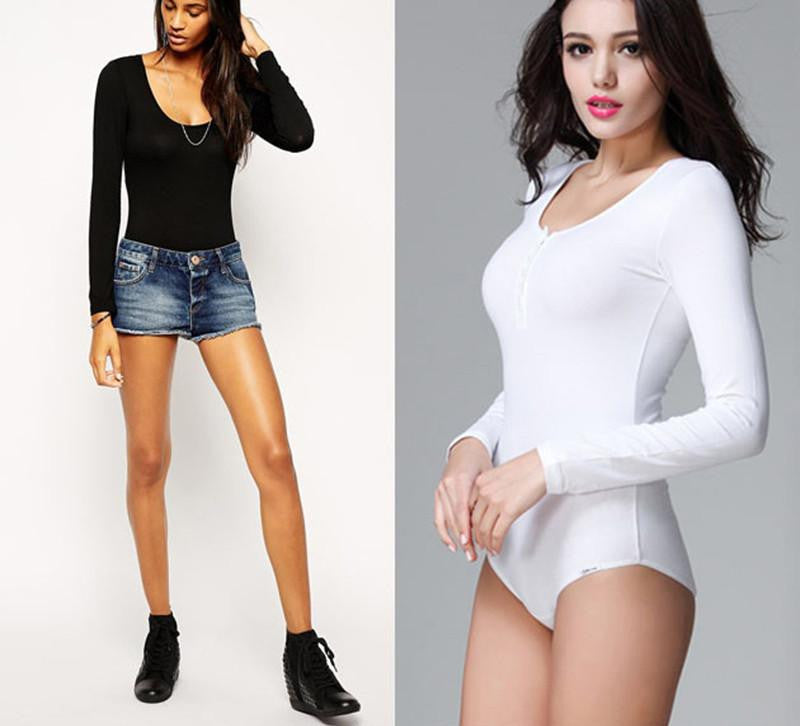 women shirts Crew Neck Long Sleeve Open Crotch Bodysuit Basic Solid Color Body Shirt Women C218