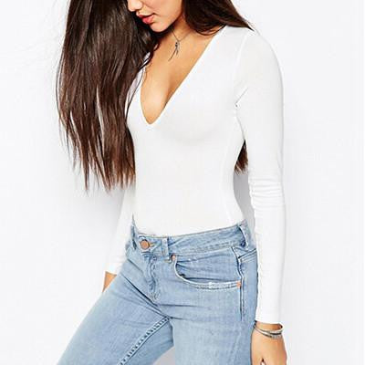 women shirts Crew Neck Long Sleeve Open Crotch Bodysuit Basic Solid Color Body Shirt Women C218