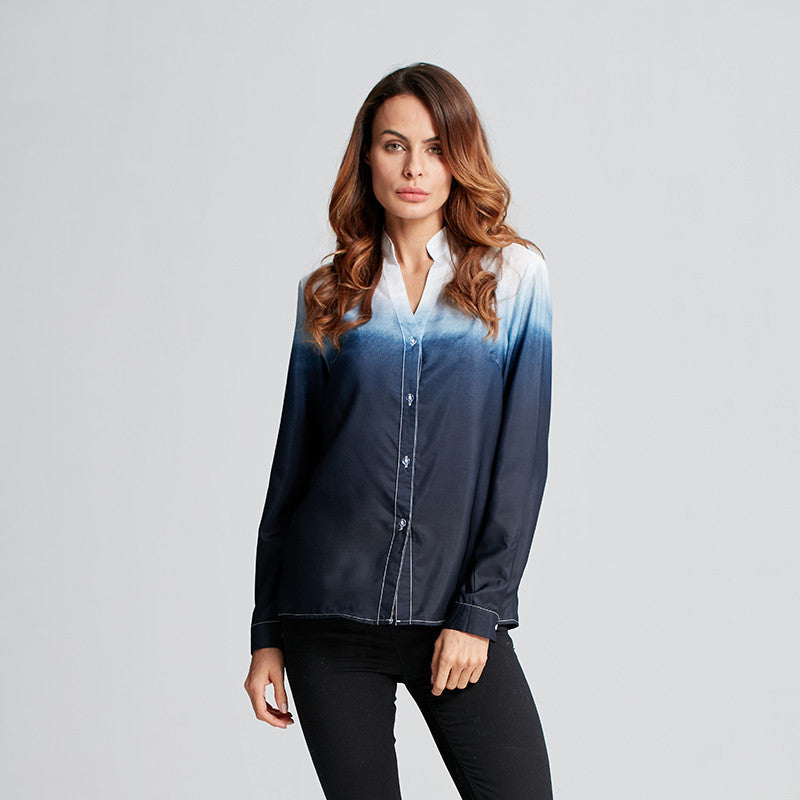 Online discount shop Australia - Fashion Women Blouses Casual Leisure Long Sleeve Sexy V Neck Loose Gradient Color Shirts Tops Plus Size