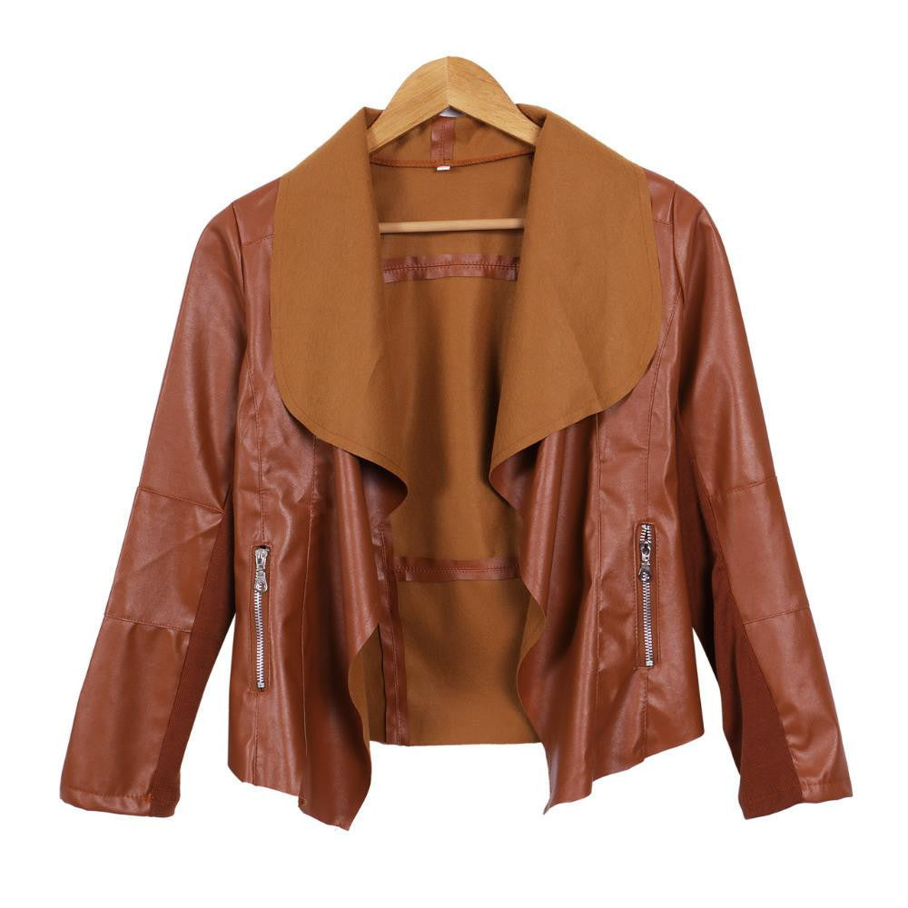 Women Punk Slim Biker Motorcycle Short Jacket Lapel PU Leather Coat Outwear woman jackets