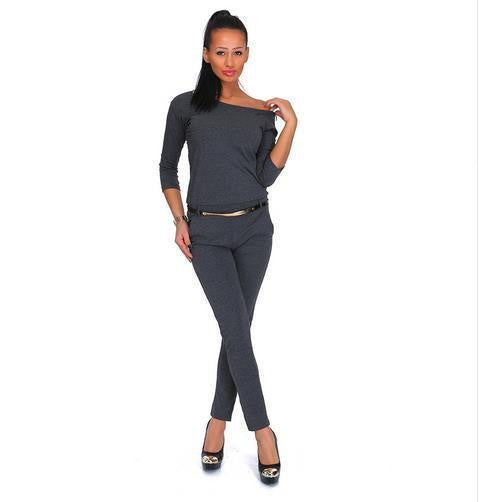 Women's Rompers Womens Jumpsuit O Neck Long Sleeve Overalls Jumpsuit Casual Full Bodysuit No Belt