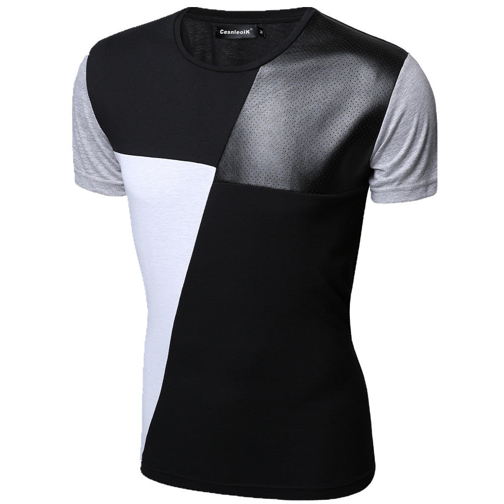Online discount shop Australia - M-XXL PU Leather T Shirt Men High Quality Splice short Sleeve T-Shirt Fashion Cotton Casual O-Neck hip hop Mens Tops Tee T103