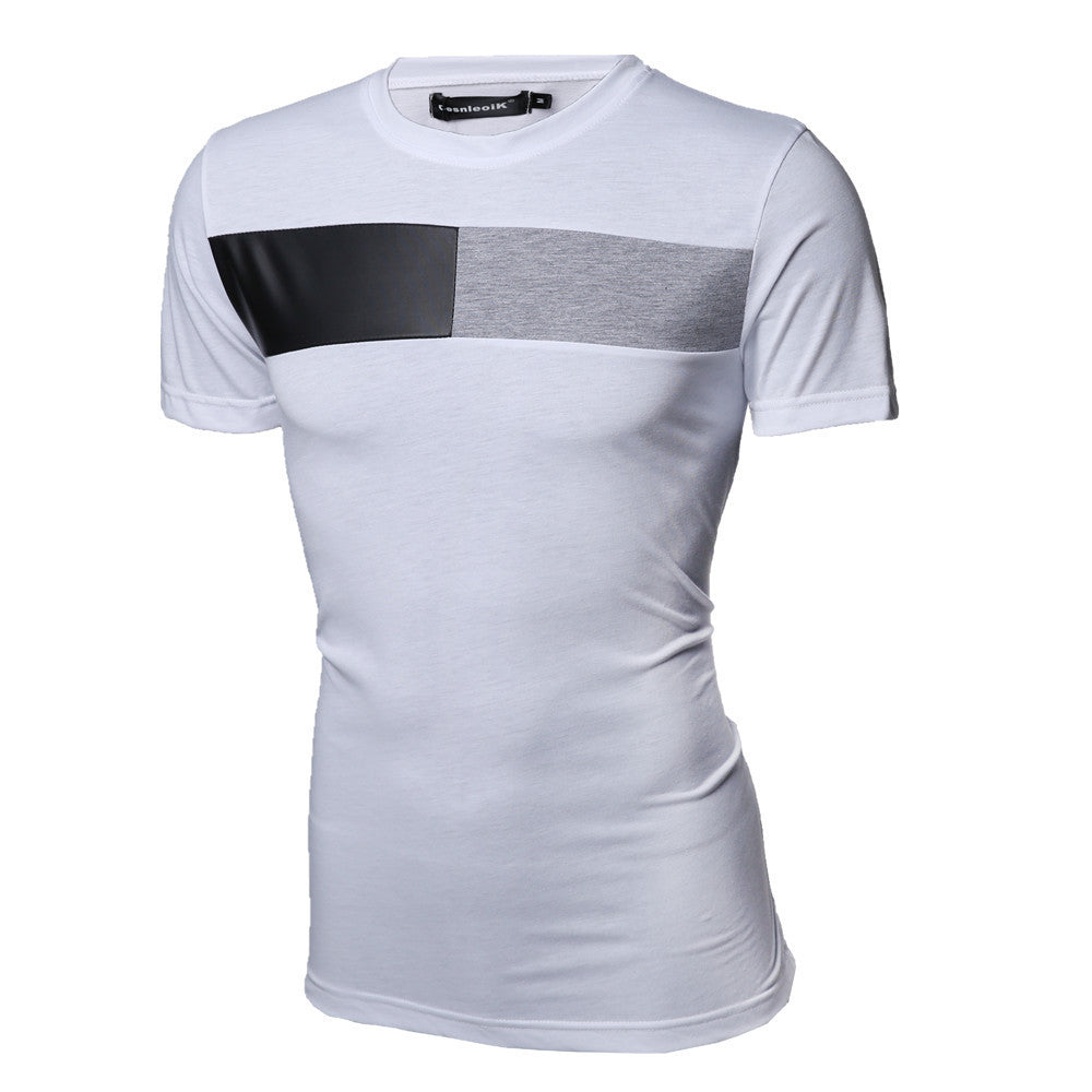 Online discount shop Australia - M-XXL PU Leather T Shirt Men High Quality Splice short Sleeve T-Shirt Fashion Cotton Casual O-Neck hip hop Mens Tops Tee T103