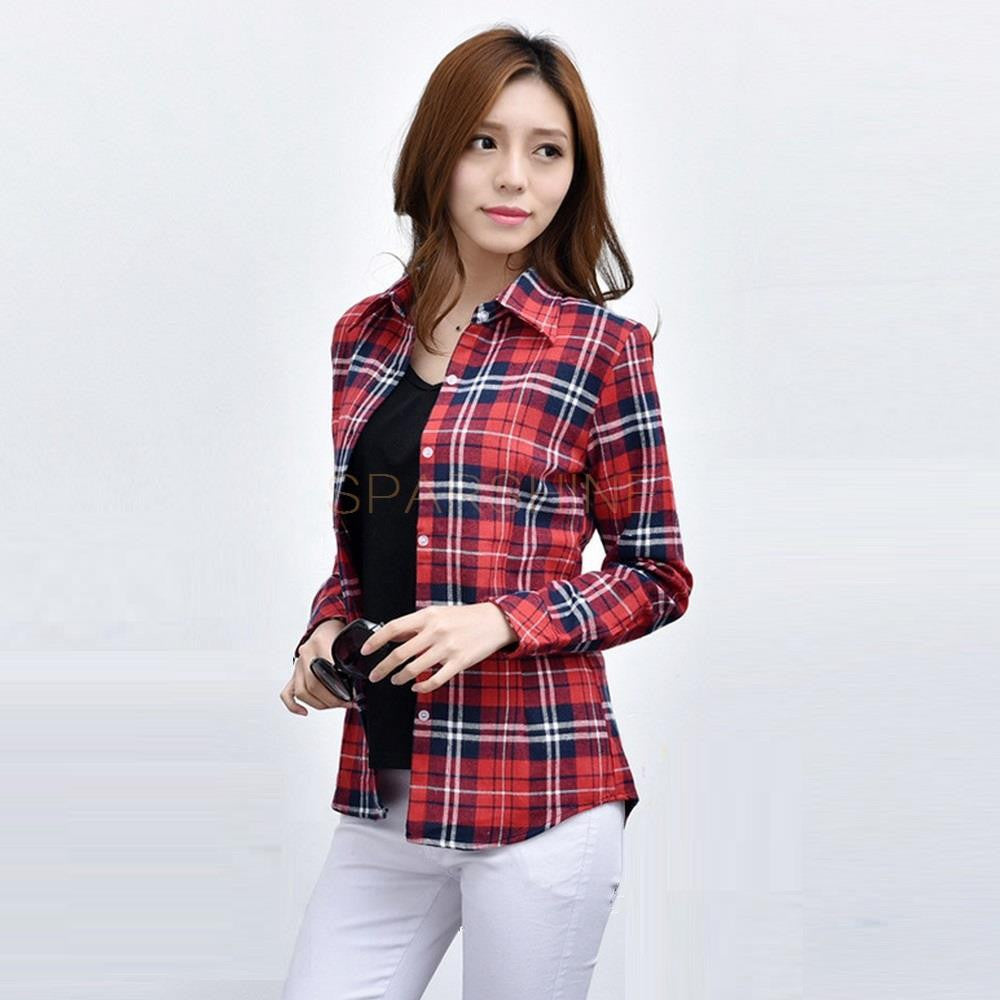 Fashion 22 Colors Girl's Plaid Flannel Shirt Female Long-Sleeved Shirts Ladies Large Size Women's Tops plus size