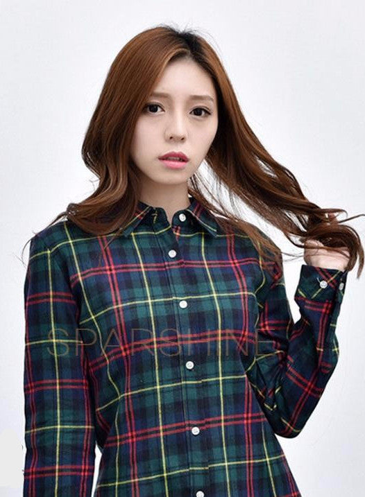 Fashion 22 Colors Girl's Plaid Flannel Shirt Female Long-Sleeved Shirts Ladies Large Size Women's Tops plus size