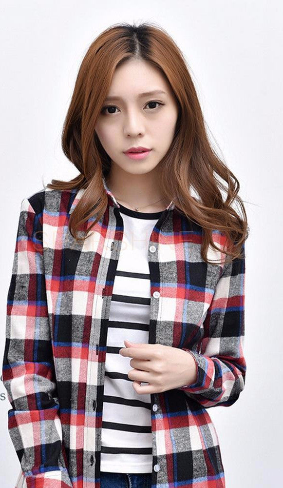 Fashion 22 Colors Girl's Plaid Flannel Shirt Female Long-Sleeved Shirts Ladies Large Size Women's Tops plus size