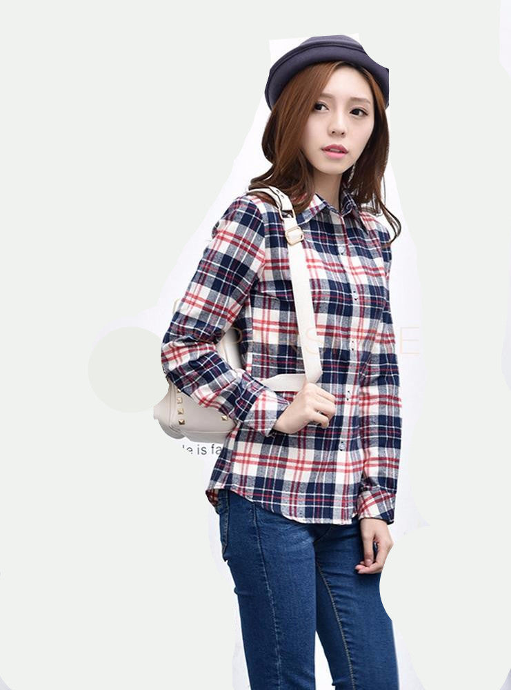 Fashion 22 Colors Girl's Plaid Flannel Shirt Female Long-Sleeved Shirts Ladies Large Size Women's Tops plus size