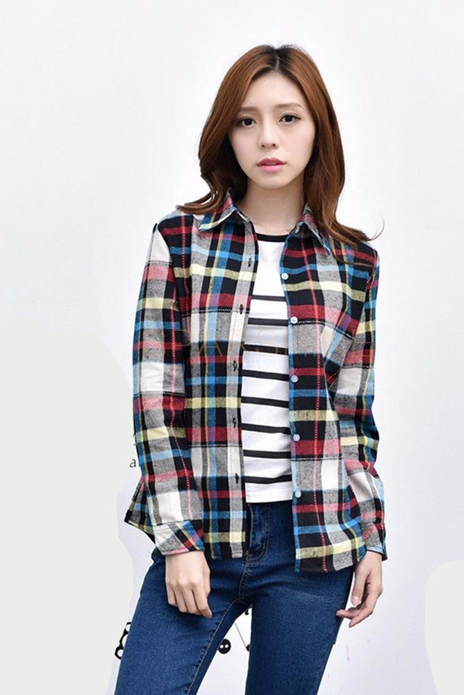 Fashion 22 Colors Girl's Plaid Flannel Shirt Female Long-Sleeved Shirts Ladies Large Size Women's Tops plus size