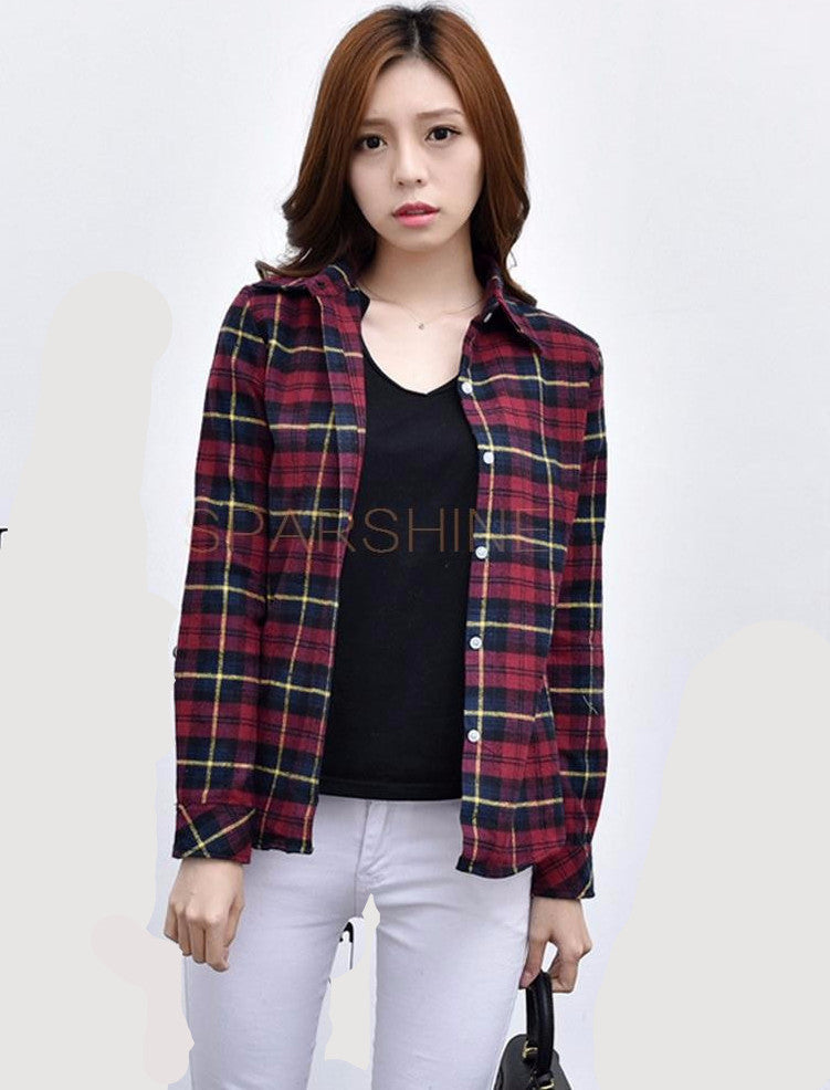 Fashion 22 Colors Girl's Plaid Flannel Shirt Female Long-Sleeved Shirts Ladies Large Size Women's Tops plus size