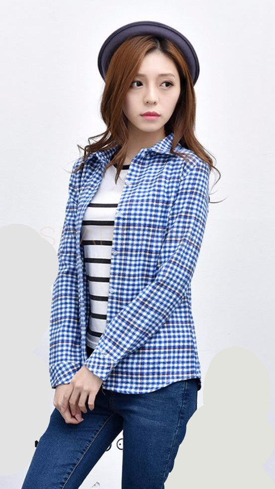 Fashion 22 Colors Girl's Plaid Flannel Shirt Female Long-Sleeved Shirts Ladies Large Size Women's Tops plus size