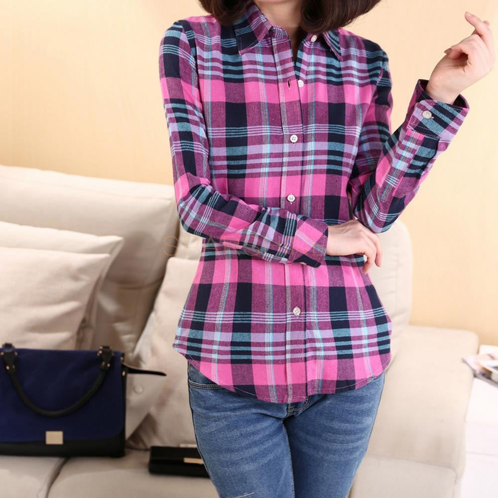 Fashion 22 Colors Girl's Plaid Flannel Shirt Female Long-Sleeved Shirts Ladies Large Size Women's Tops plus size