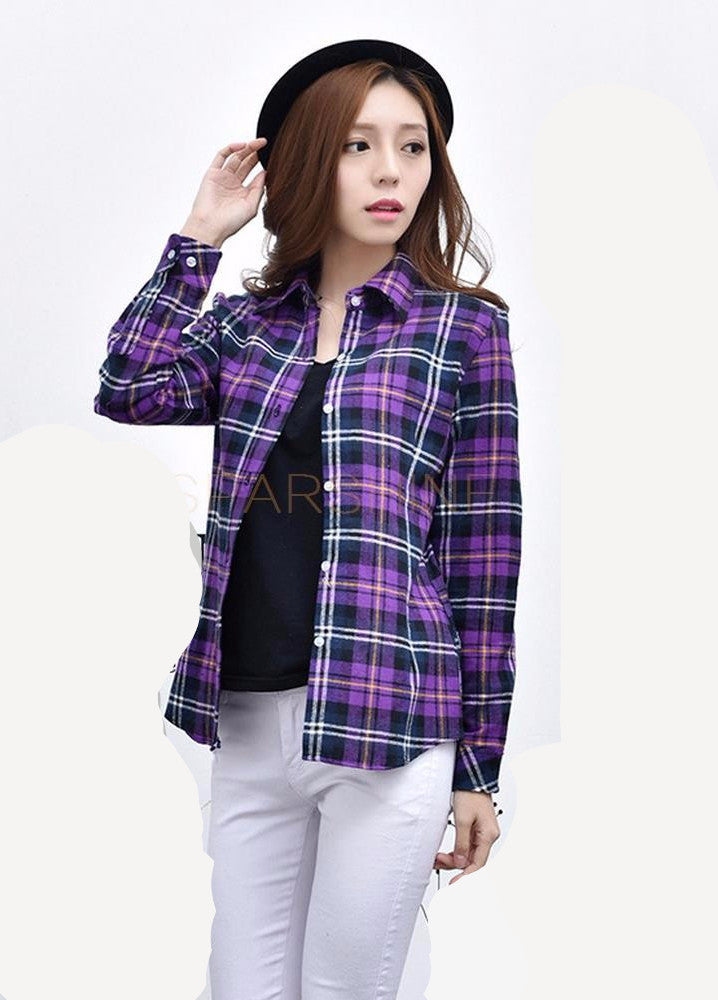 Fashion 22 Colors Girl's Plaid Flannel Shirt Female Long-Sleeved Shirts Ladies Large Size Women's Tops plus size