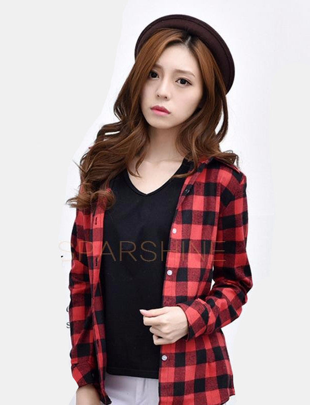 Fashion 22 Colors Girl's Plaid Flannel Shirt Female Long-Sleeved Shirts Ladies Large Size Women's Tops plus size