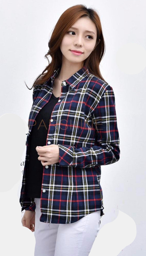 Fashion 22 Colors Girl's Plaid Flannel Shirt Female Long-Sleeved Shirts Ladies Large Size Women's Tops plus size