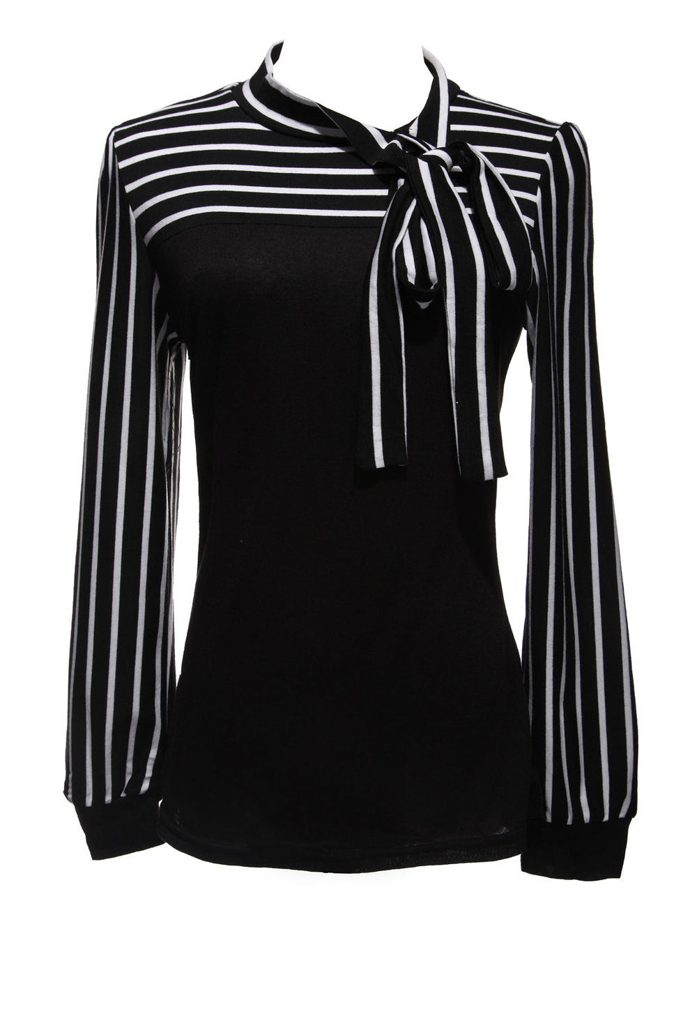 Online discount shop Australia - Fashion OL Tops Women Ladies Stripe Lantern Long Sleeve Turtleneck Bowknot Slim Shirts Blouses