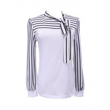 Online discount shop Australia - Fashion OL Tops Women Ladies Stripe Lantern Long Sleeve Turtleneck Bowknot Slim Shirts Blouses