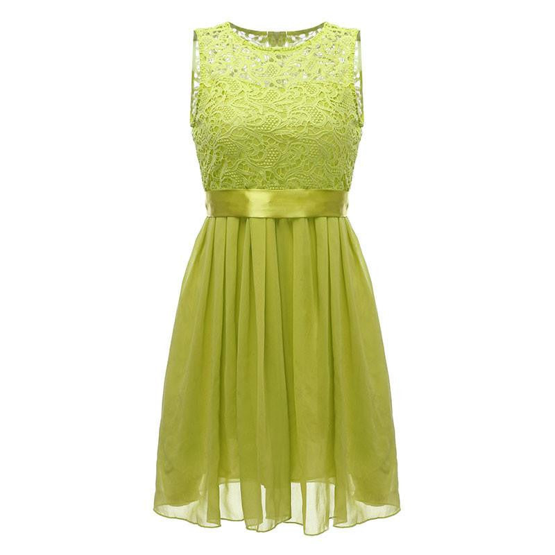 Women Dress Sleeveless Elegant Lace Chiffon O Neck Princess Knee Length Party Dresses