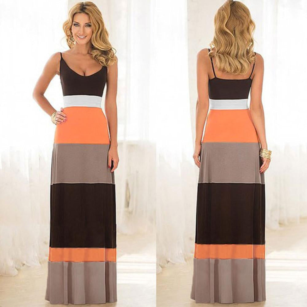 women vestidos boho long maxi dress color-matching summer dress evening party dresses bodycon plus size women clothing ukraine