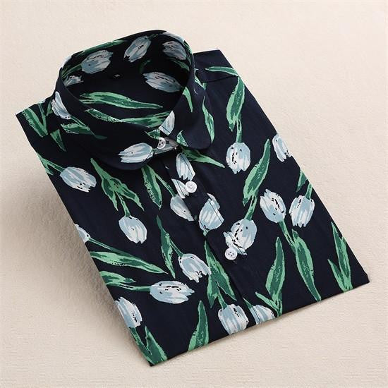 Women Shirts Blouses Vintage Print Long Sleeve Women Tops Cotton Ladies Fashion Plus Size 5XL Clothing