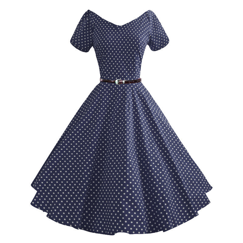 Womens Summer V-Neck Party Dresses 50s 60s Retro Style Ladies Rockabilly Swing Red Black Blue Vintage Dress Robe Femme