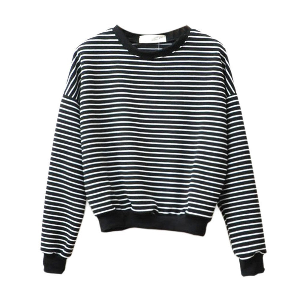 Fashion Hoodies for Women Striped Sweatshirts Hoody Long Sleeve Hoodie Cotton Casual Black White Pullover Tops