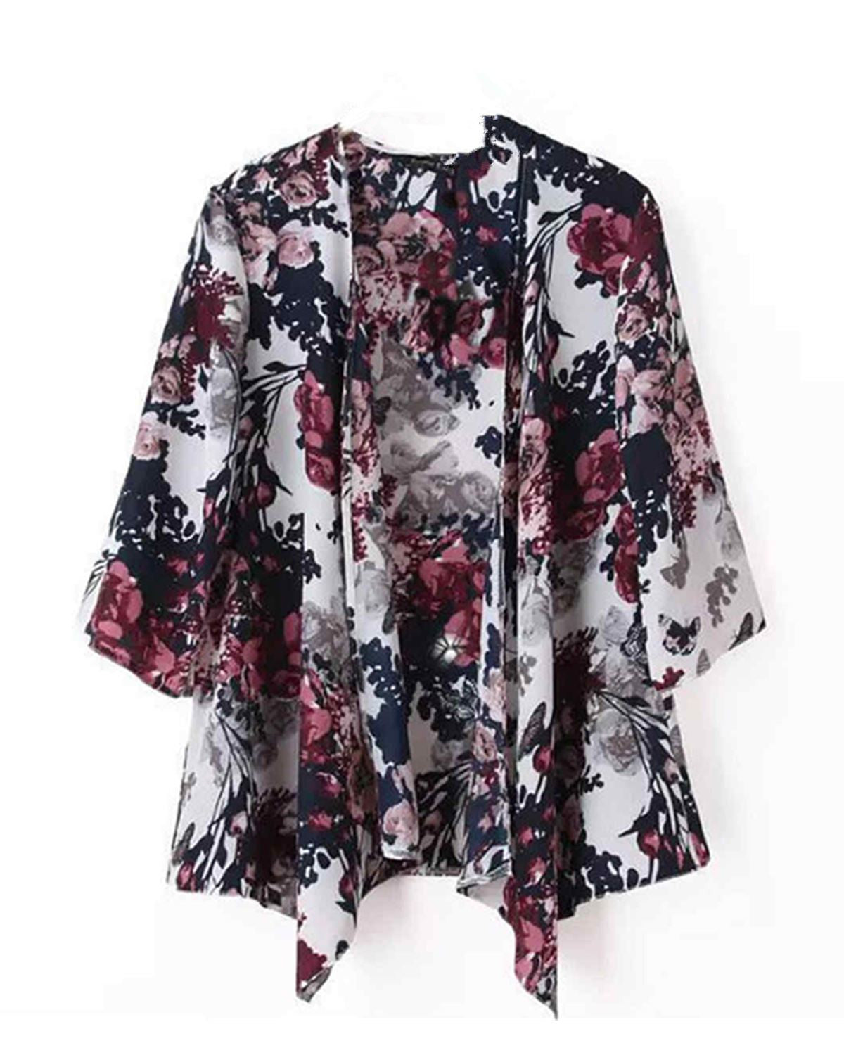 Online discount shop Australia - Kimono Cardigan Tops Womens Floral Print Boho Half Sleeve Blouses Shirt