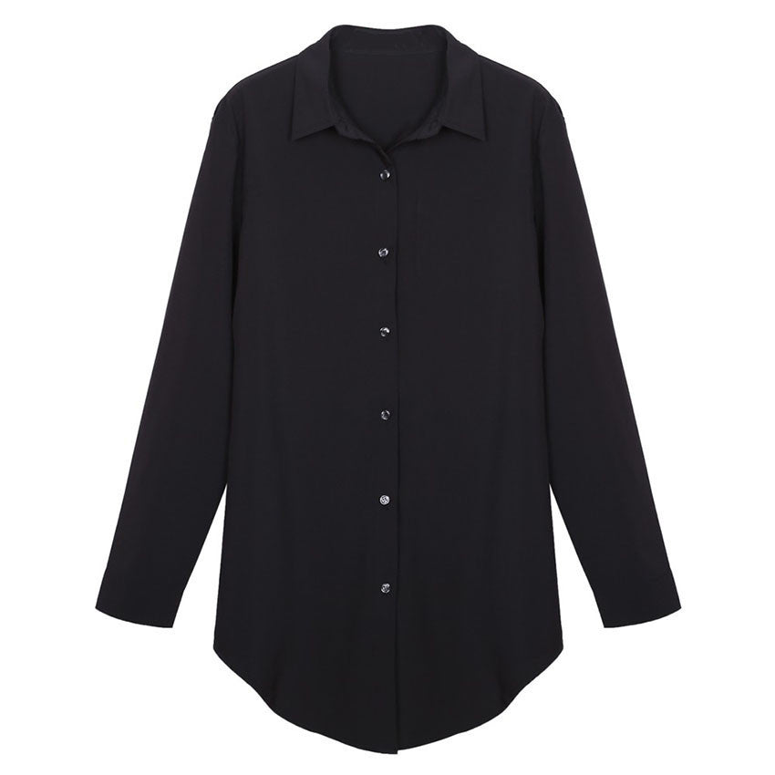 commuter wild female long-sleeved shirt collar white shirt big OL smooth blue