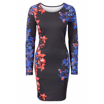 Online discount shop Australia - Dress Women Elegant Floral Print Army Green Women Dress Casual Long Sleeve Sheath Ladies Dresses Pink