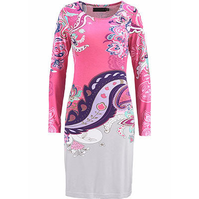 Online discount shop Australia - Dress Women Elegant Floral Print Army Green Women Dress Casual Long Sleeve Sheath Ladies Dresses Pink