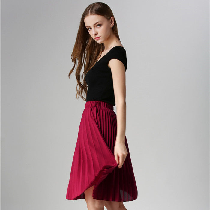 Online discount shop Australia - Elegant Tulle Pleated Skirt Blue Chiffon Skirt Women's Vintage Pink Midi Skirt