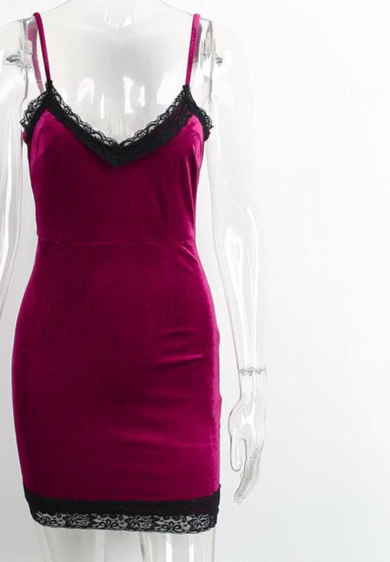 Simplee Velvet lace dress women fringe bodycon dress Elegant red evening party short dresses vestidos