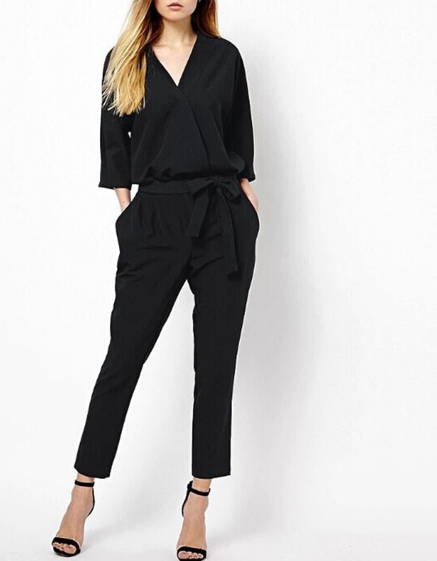 Online discount shop Australia - New Arrival Women Jumpsuits  Bodysuit Half Sleeve V Neck Casual Elegant Ladies Long Office OL Rompers Overalls