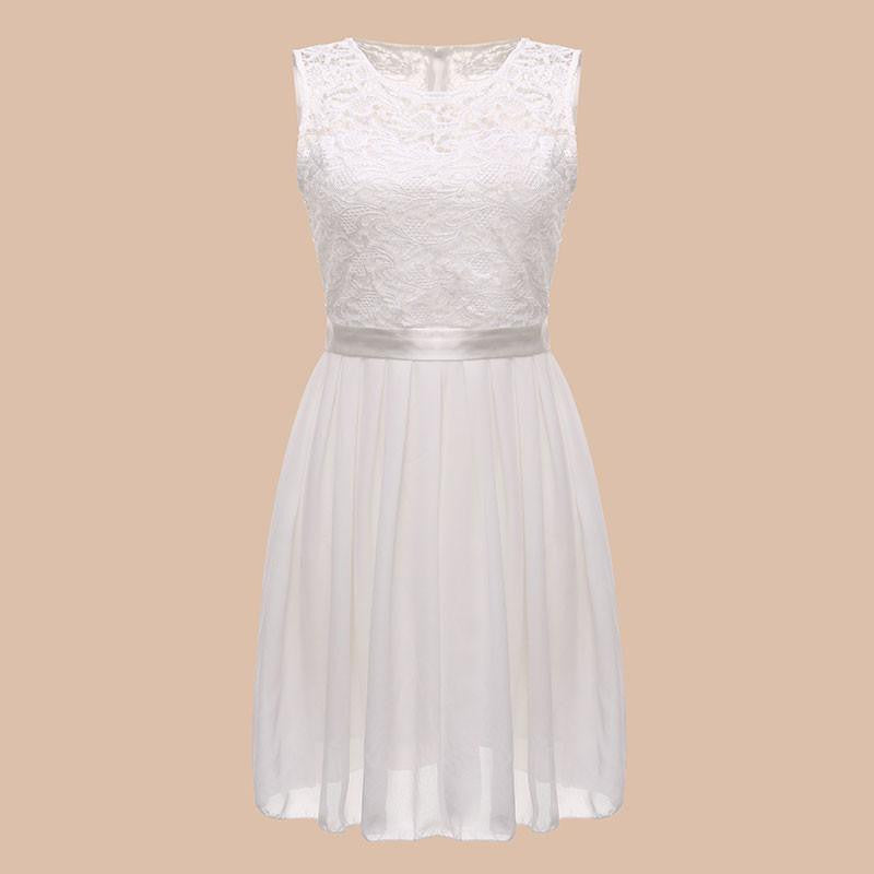 Women Summer Style Dress Sleeveless Elegant Lace Chiffon Princess Knee Length Party Dresses