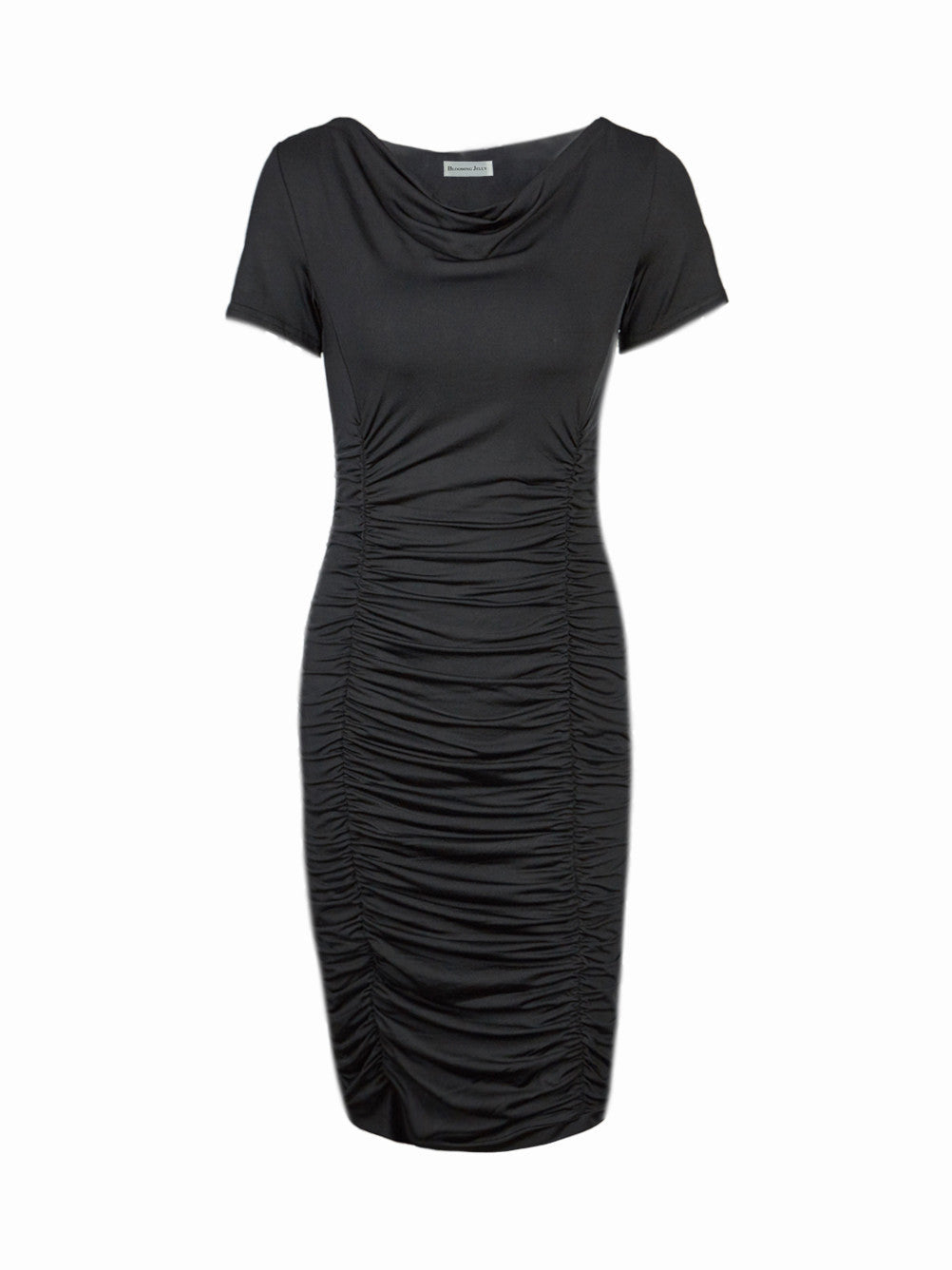 Online discount shop Australia - Blooming Jelly Cowl Neck Ruched Draped Dress Fashion Black Women Work Dress Bodycon Business Office Elegant Stretch Summer