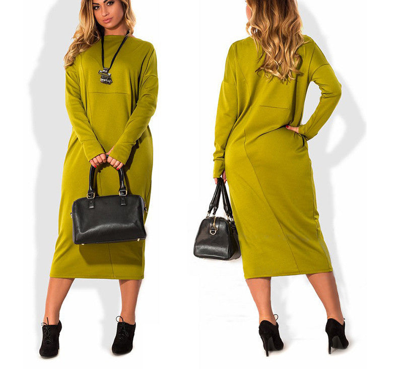 Online discount shop Australia - fashionable plus size casual women dress autumn winter solid Knee-Length Dresses big sizes women Long sleeve loose dress