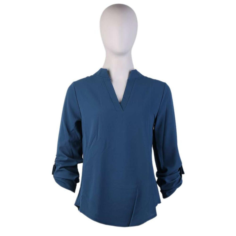 Women V Neck Solid Chiffon Blouse Tops Fashion OL Long Sleeve Shirt Blouses 4 Colors Size M-XXL