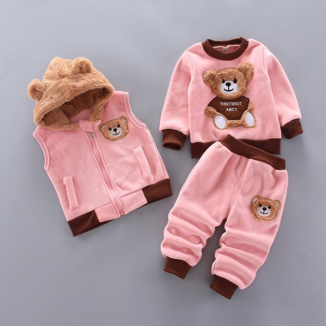 Clothing Set Fleece Children Hooded Outerwear Tops Pants 3PCS Outfits Kids Toddler Warm Costume Suit