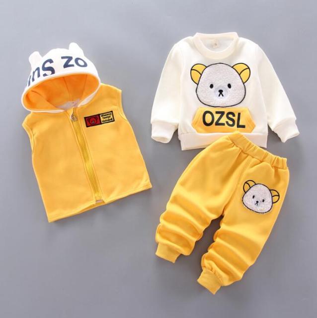 Clothing Set Fleece Children Hooded Outerwear Tops Pants 3PCS Outfits Kids Toddler Warm Costume Suit