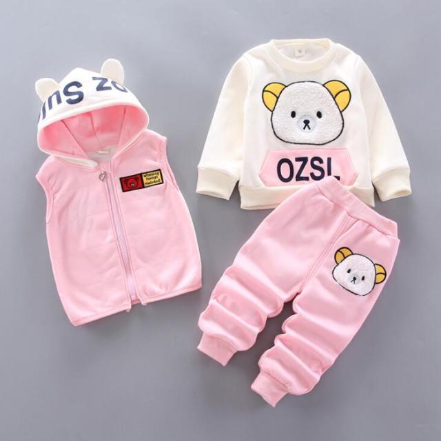 Clothing Set Fleece Children Hooded Outerwear Tops Pants 3PCS Outfits Kids Toddler Warm Costume Suit