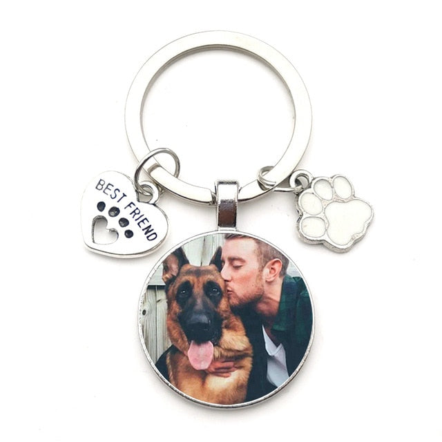Custom DIY Dog Photo Keychain I Love Dog Glass Crystal Pendant Mini Heart Keychain Car Key Man and Girl Favorite Gift Souvenir