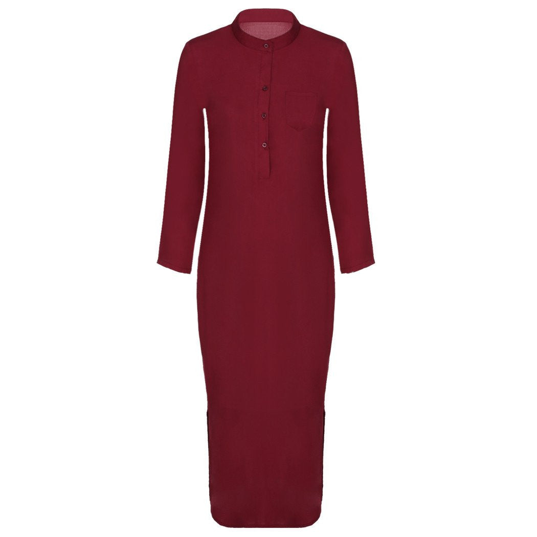 Shirt Maxi Dress Women Linen And Cotton Long Dresses Casual Vintage Split vestidos Summer Autumn Black Dress