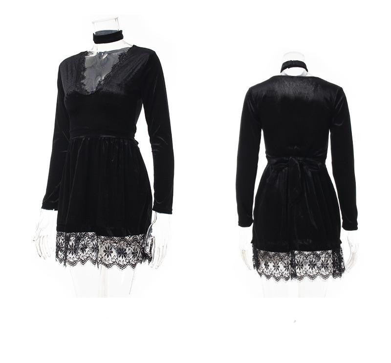 Women Winter Dresses Series Spring Fashion Velvet Long Sleeve Lace Midi Dress For Women A16346