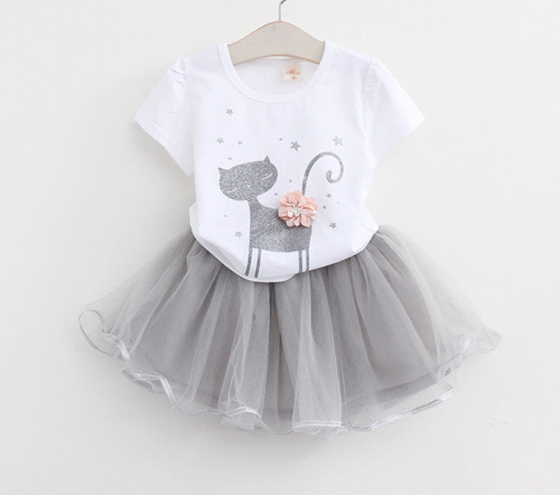 Online discount shop Australia - Girls Dress New Clothes 100% Fashion Style Cartoon Cute Little White Cartoon Dress Kitten Printed Dress