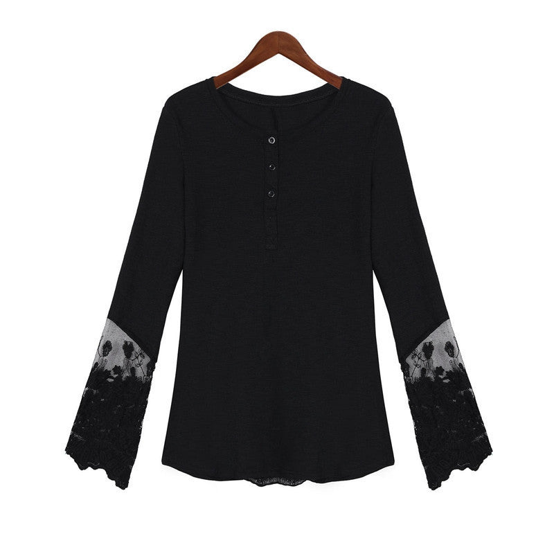 Online discount shop Australia - Fashion Women Lace Patchwork Shirts Casual Long Sleeve O-Neck Blouse Tops