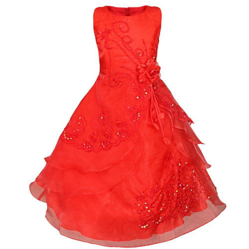 Online discount shop Australia - Embroidered Flower Girl Dress Kids Pageant Party Wedding Bridesmaid Ball Gown Prom Princess Formal Occassion Long Dress 4-14Y