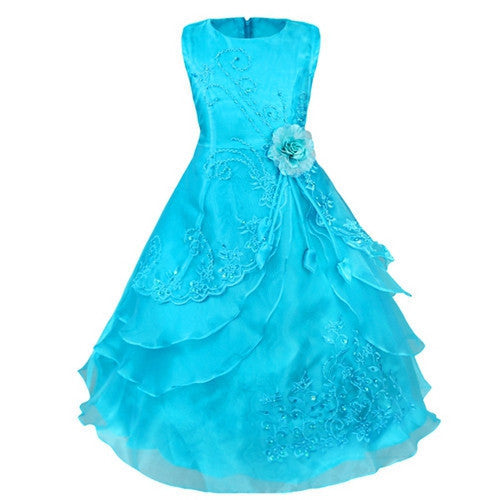 Online discount shop Australia - Embroidered Flower Girl Dress Kids Pageant Party Wedding Bridesmaid Ball Gown Prom Princess Formal Occassion Long Dress 4-14Y