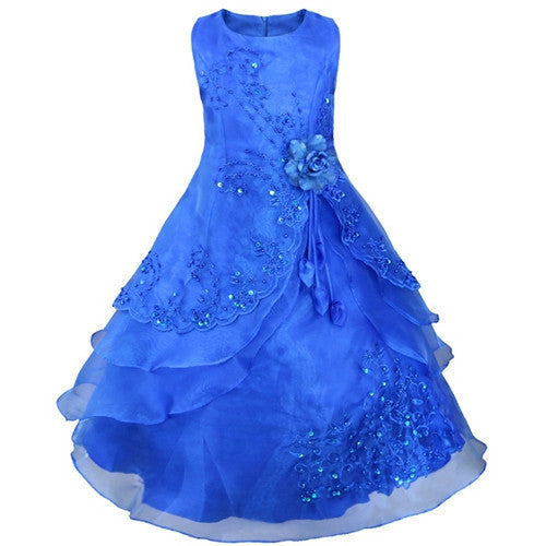 Online discount shop Australia - Embroidered Flower Girl Dress Kids Pageant Party Wedding Bridesmaid Ball Gown Prom Princess Formal Occassion Long Dress 4-14Y
