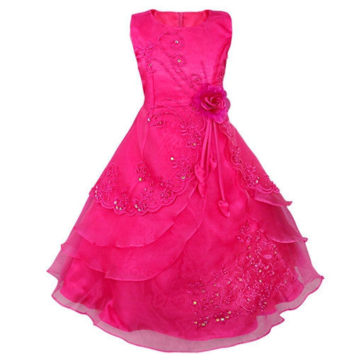 Online discount shop Australia - Embroidered Flower Girl Dress Kids Pageant Party Wedding Bridesmaid Ball Gown Prom Princess Formal Occassion Long Dress 4-14Y