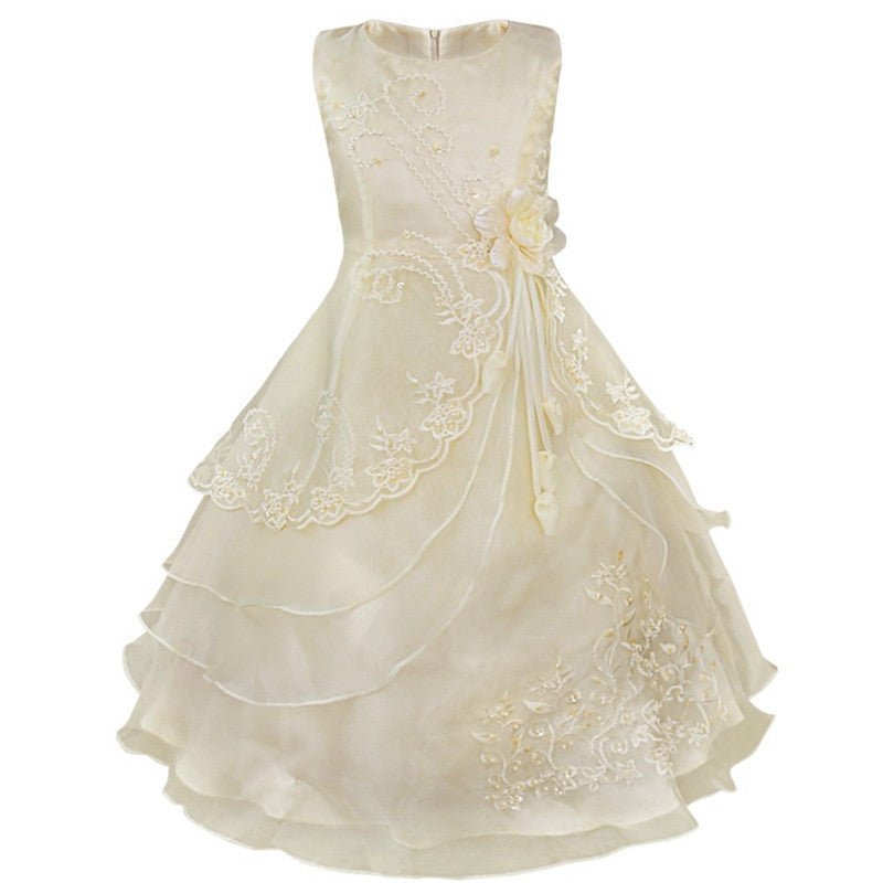 Online discount shop Australia - Embroidered Flower Girl Dress Kids Pageant Party Wedding Bridesmaid Ball Gown Prom Princess Formal Occassion Long Dress 4-14Y